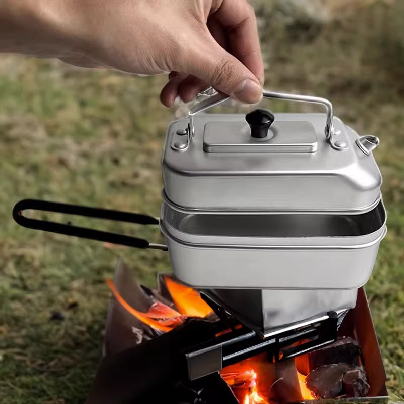 Camping Cooking Pot Stainless Steel - خفيفة المحمولة نزهة غلاية ، التخييم