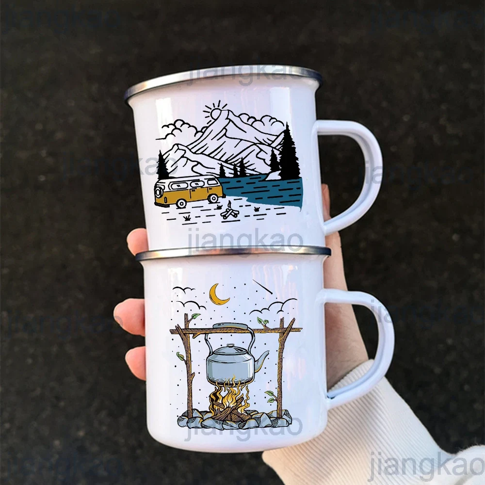 Camping Cooking Mug - قافلة مطبوعة أكواب التخييم التخييم المينا