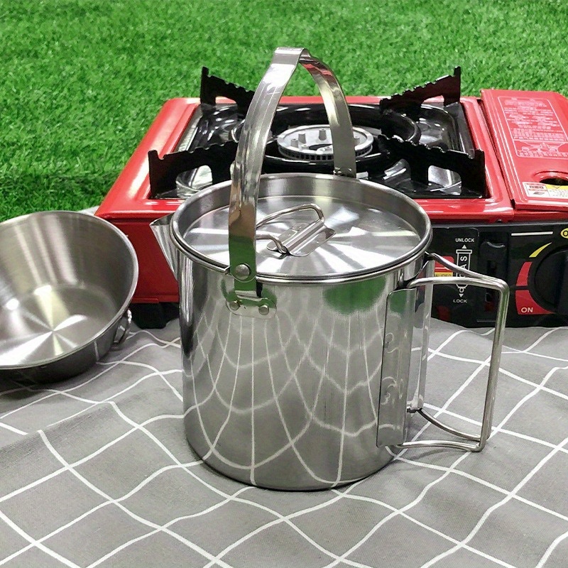 Camping Cooking Mug - 1 قطعة غلاية فولاذية مدمجة ومحمولة