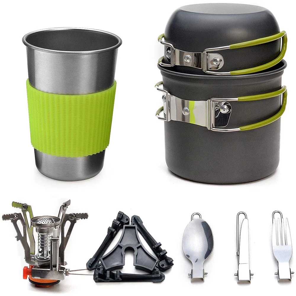 Camping Cooking Essentials - طقم أواني طهي للتخييم مع موقد