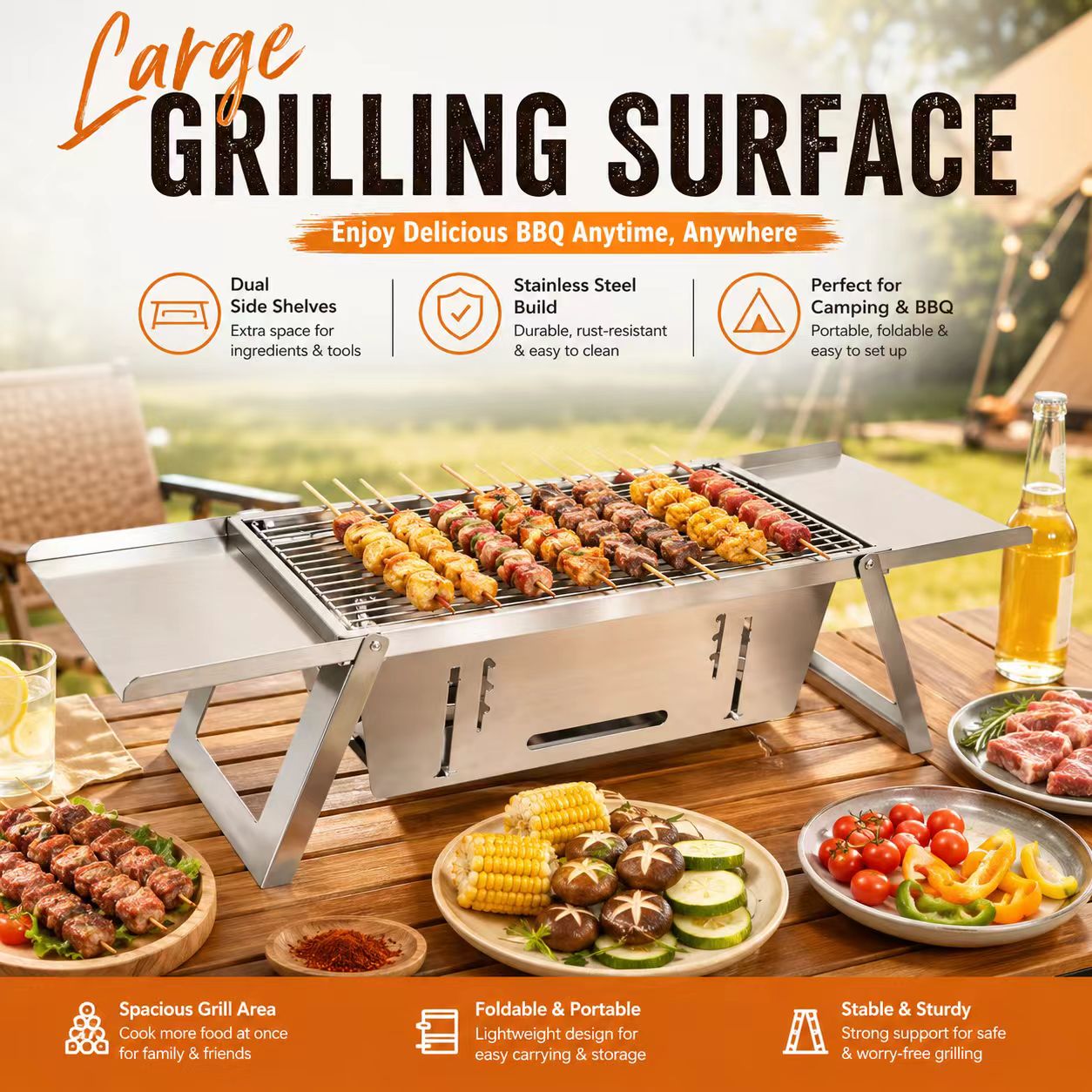 Camp Grill Portable Folding - شواية فحم قابلة للطي من الفولاذ