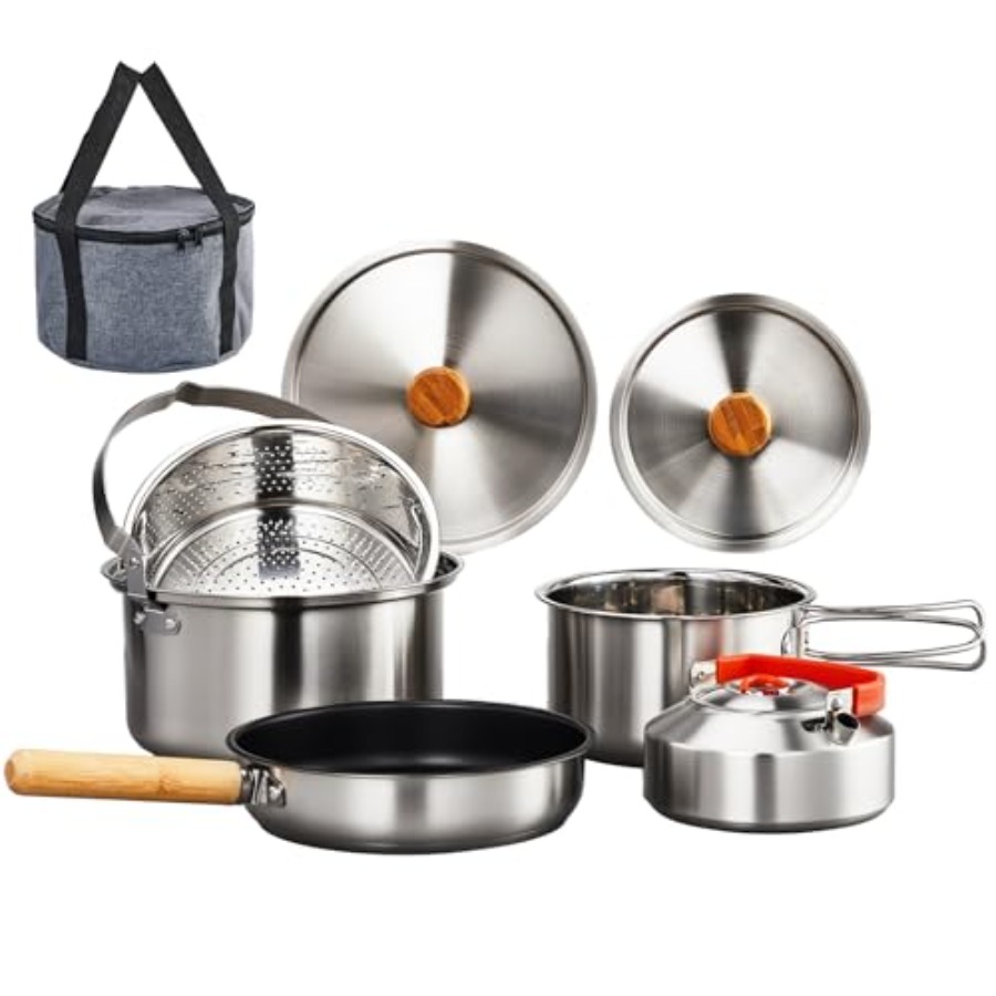 مجموعة أدوات الطهي للتخييم، طق - مراجعة Camping Cooking Mess Kit وسعره