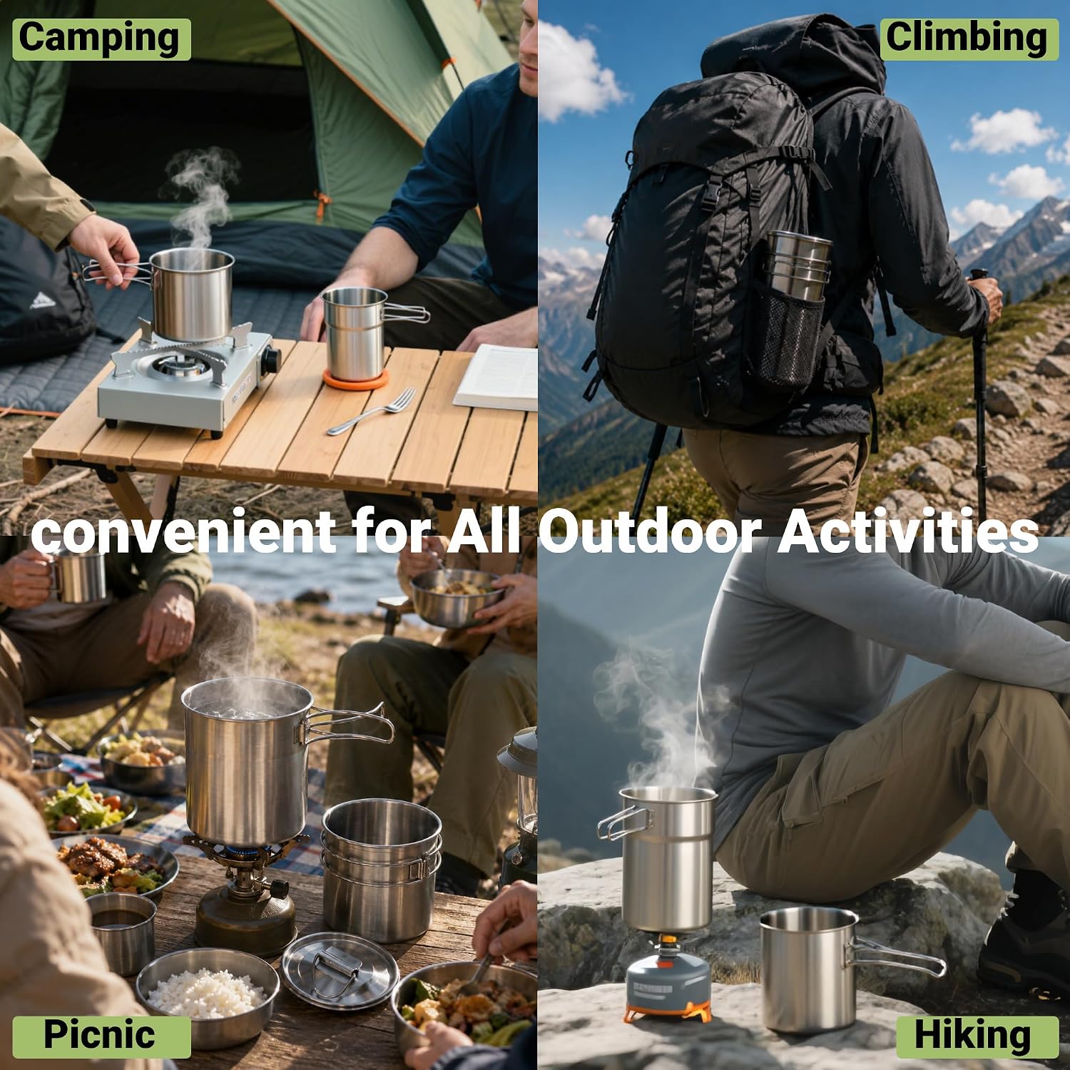 أكواب قابلة للطي للتخييم، أوان - مراجعة Camping Cooking Tool Set وسعره