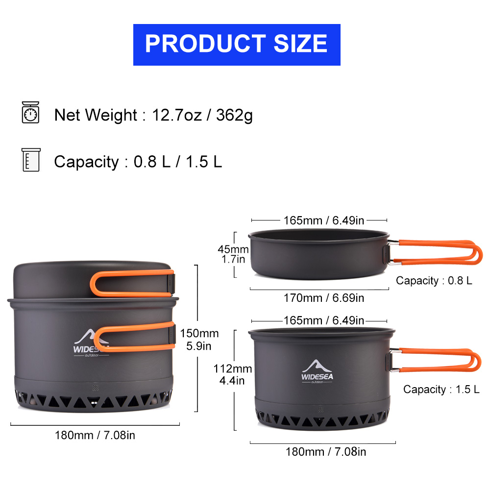 Widesea وعاء التخييم 1.3L 2.3L - مراجعة Quechua Camping Cooking Set وسعره