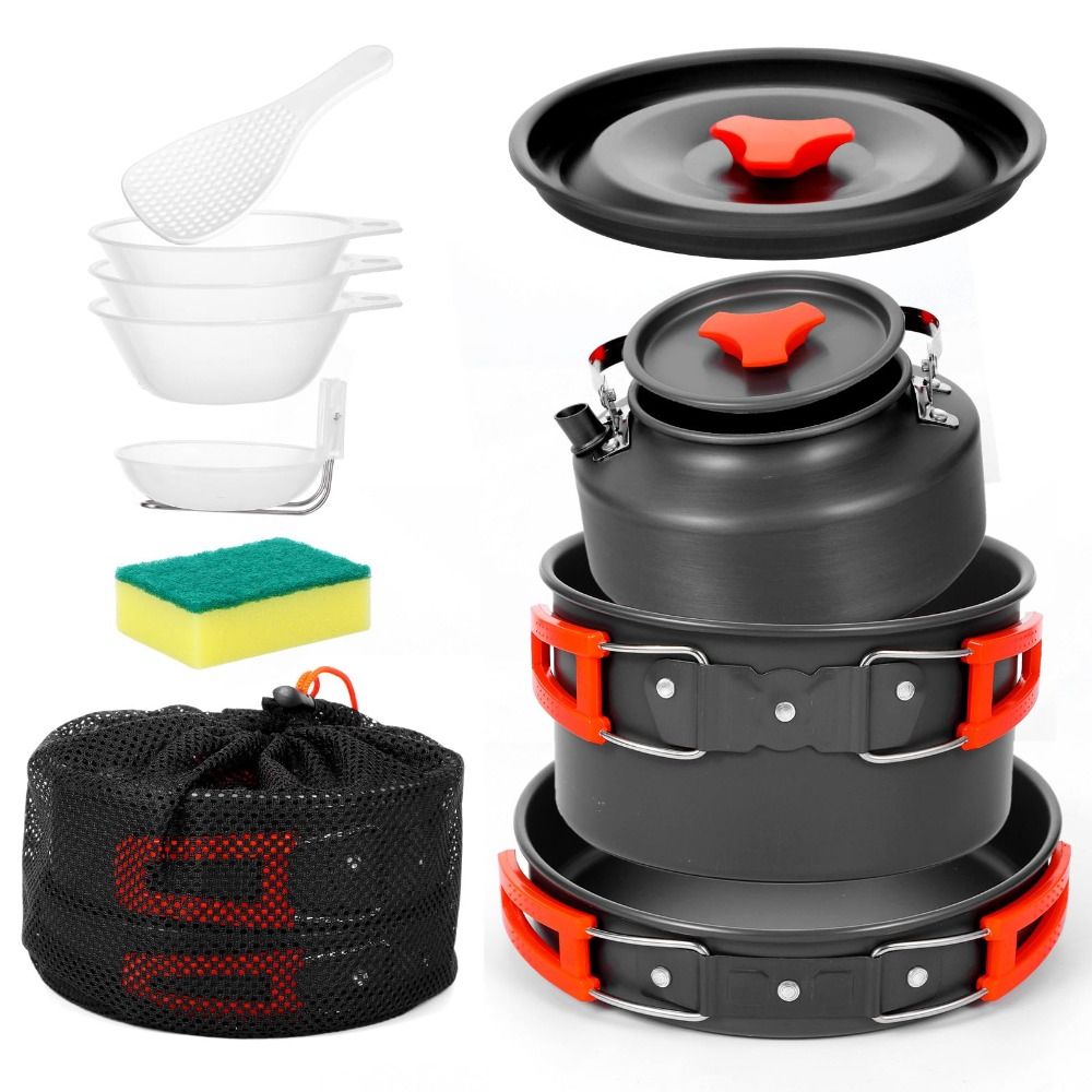 سبائك الألومنيوم التخييم طقم أ - مراجعة Camping Cooking Set Non Stick وسعره