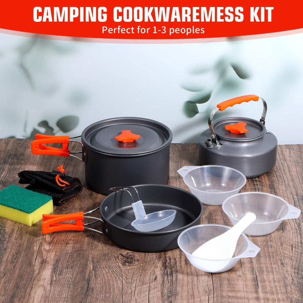 سبائك الألومنيوم التخييم طقم أ - مراجعة Camping Cooking Set Non Stick وسعره
