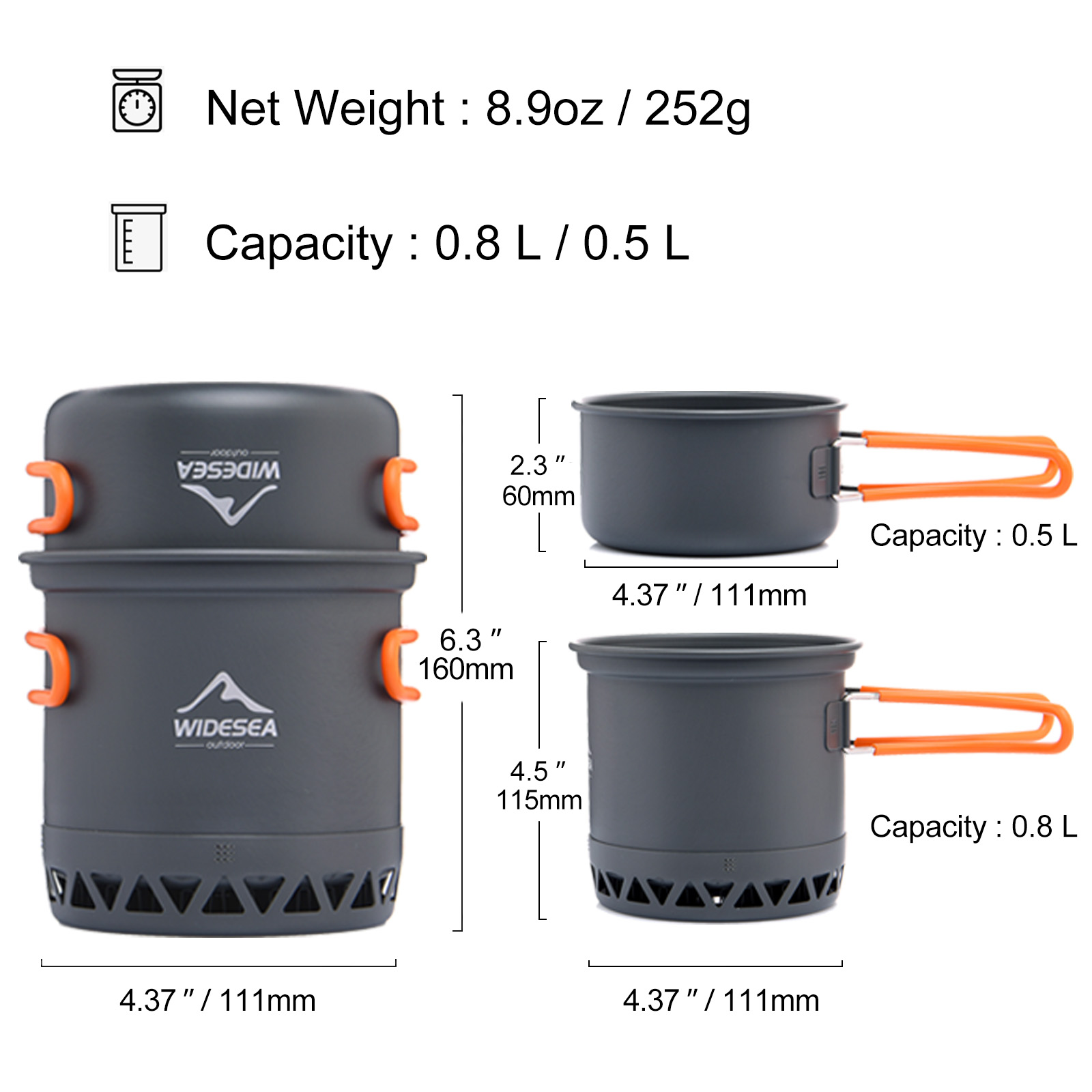 Widesea التخييم 1.3L 2.3L تجهي - مراجعة Quechua Camping Cooking Set وسعره