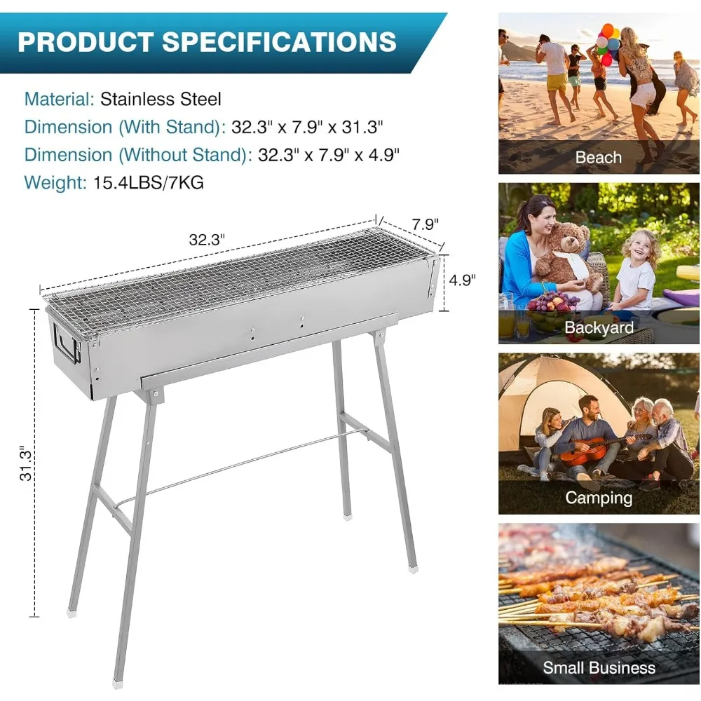 شوايات الفحم المحمولة، 32 بوصة - مراجعة Camp Grill Portable Folding وسعره