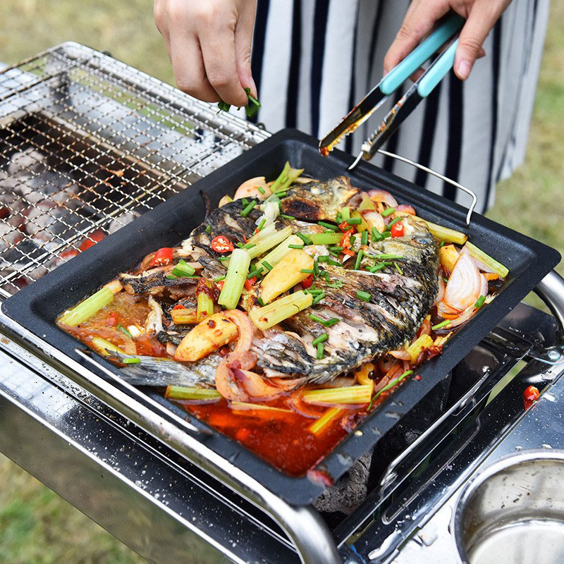 مقلاة شواء مربعة سميكة للاستخد - مراجعة Camping Cooking Set Non Stick وسعره